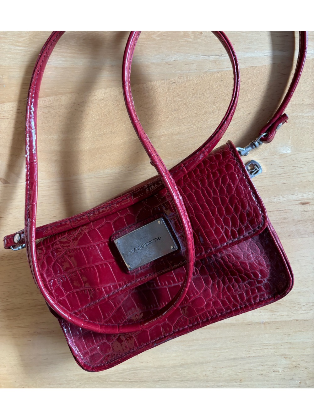 Liz Claiborne Burgundy Croc-Embossed Crossbody Bag
